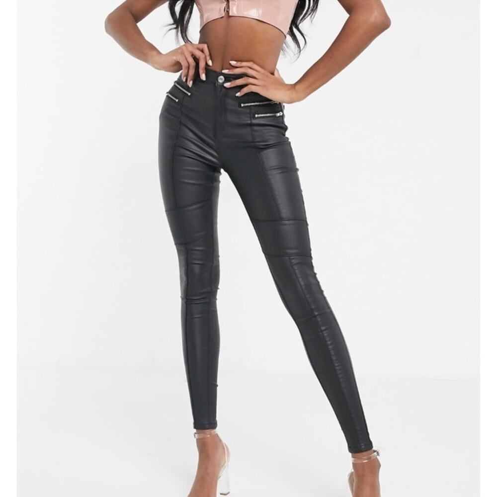 Missguided Moto coated vice skinny jeans in black with zip details size 12 $45 - Picture 2 of 12